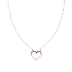 COLLANA CATENA FORZATINA DIAMANTATA CUORE CON CUBIC ZIRCONIA ROSSO RUBINO DEGRADE IN ARGENTO 925 GALVANICA RODIO