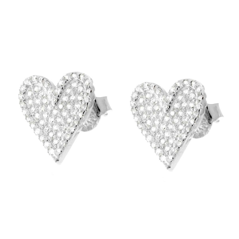 ORECCHINI CUORE CON CUBIC ZIRCONIA BIANCHI IN ARGENTO 925 GALVANICA RODIO