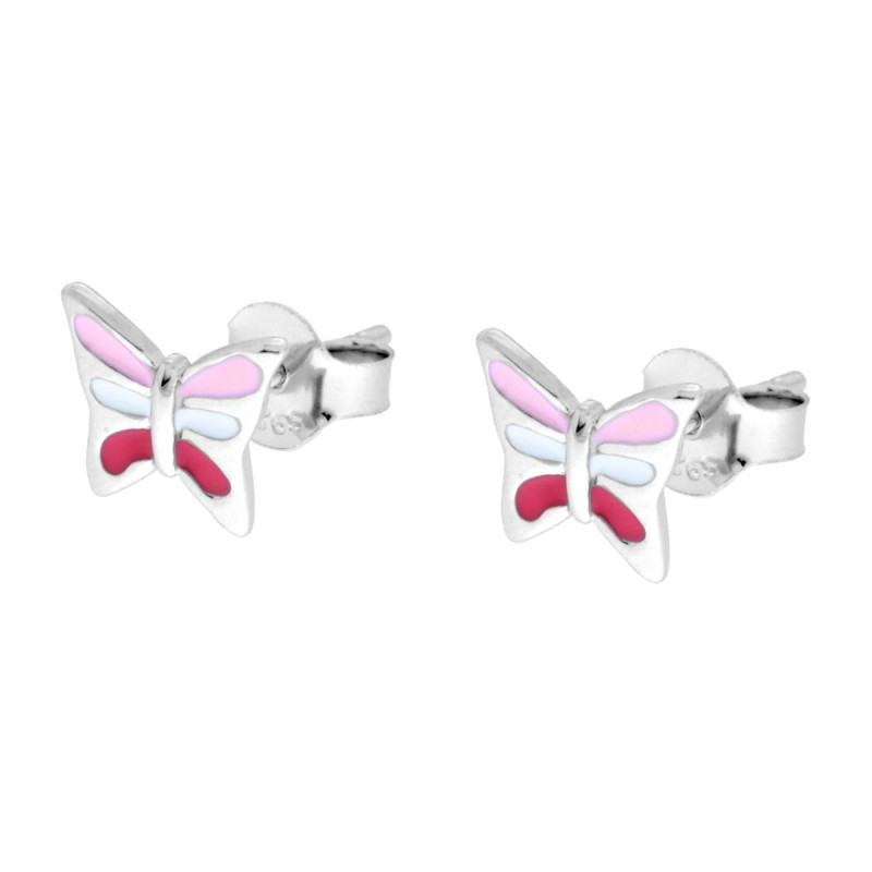 ORECCHINI FARFALLA CON SMALTO MULTICOLOR IN ARGENTO 925 GALVANICA RODIO