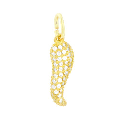 CIONDOLO CORNO 15 MM CON CUBIC ZIRCONIA BIANCHI IN ARGENTO 925 GALVANICA ORO