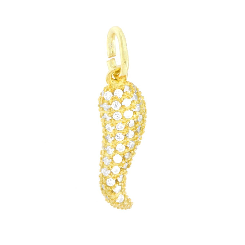 CIONDOLO CORNO 15 MM CON CUBIC ZIRCONIA BIANCHI IN ARGENTO 925 GALVANICA ORO