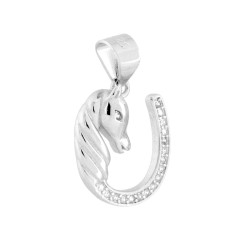 CIONDOLO TESTA E FERRO DI CAVALLO CON CUBIC ZIRCONIA BIANCHI IN ARGENTO 925 GALVANICA RODIO