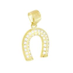 CIONDOLO FERRO DI CAVALLO CON CUBIC ZIRCONIA BIANCHI IN ARGENTO 925 GALVANICA ORO