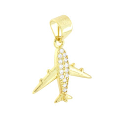 CIONDOLO AEROPLANO CON CUBIC ZIRCONIA BIANCHI IN ARGENTO 925 GALVANICA ORO