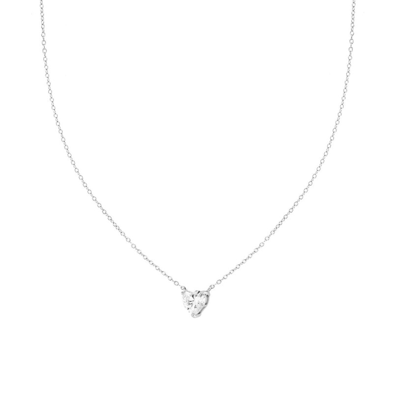 COLLANA CATENA FORZATINA DIAMANTATA CON PUNTO LUCE CUORE CUBIC ZIRCONIA BIANCO IN ARGENTO 925 GALVANICA RODIO
