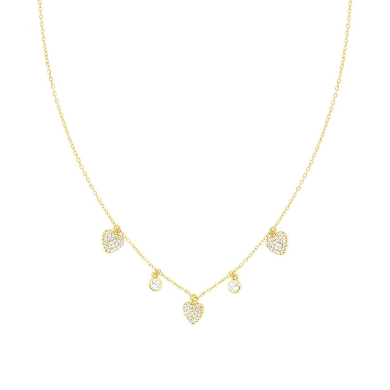 COLLANA CATENA FORZATINA DIAMANTATA CON CUORI E CUBIC ZIRCONIA BIANCHI IN ARGENTO 925 GALVANICA ORO