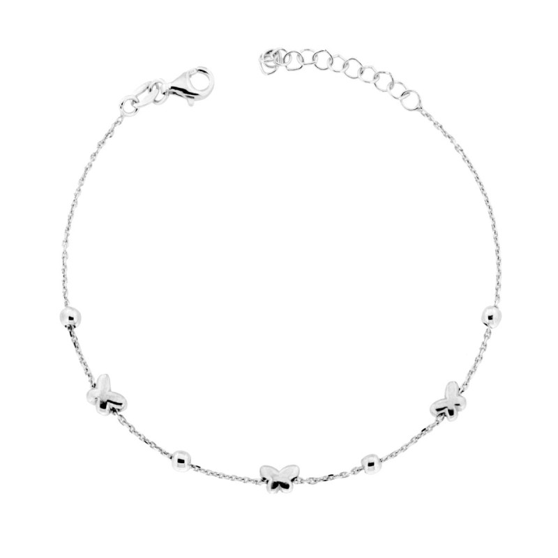 BRACCIALE CATENA FORZATINA DIAMANTATA CON FARFALLA E PALLINE IN ARGENTO 925 GALVANICA RODIO