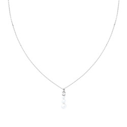 COLLANA CATENA FORZATINA DIAMANTATA CON PUNTO LUCE CUBIC ZIRCONIA BIANCO E TRILOGY DI PERLE IN ARGENTO 925 GALVANICA RODIO