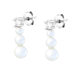ORECCHINI PUNTO LUCE CUBIC ZIRCONIA BIANCO CON PERLE BIANCHE TRILOGY DEGRADE IN ARGENTO 925 GALVANICA RODIO