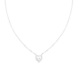 COLLANA CATENA FORZATINA DIAMANTATA CON CUORE PUNTO LUCE CUBIC ZIRCONIA BIANCHI IN ARGENTO 925 GALVANICA RODIO