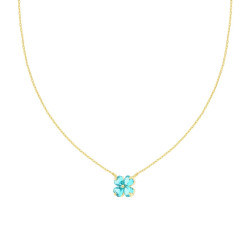 COLLANA CATENA FORZATINA DIAMANTATA CON QUADRIFOGLIO CUBIC ZIRCONIA ACQUAMARINA VERDE IN ARGENTO 925 GALVANICA ORO