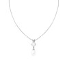 COLLANA CATENA FORZATINA DIAMANTATA CON PUNTO LUCE CUBIC ZIRCONIA BIANCO E PERLA OVALE PENDENTE IN ARGENTO 925 GALVANICA RODIO