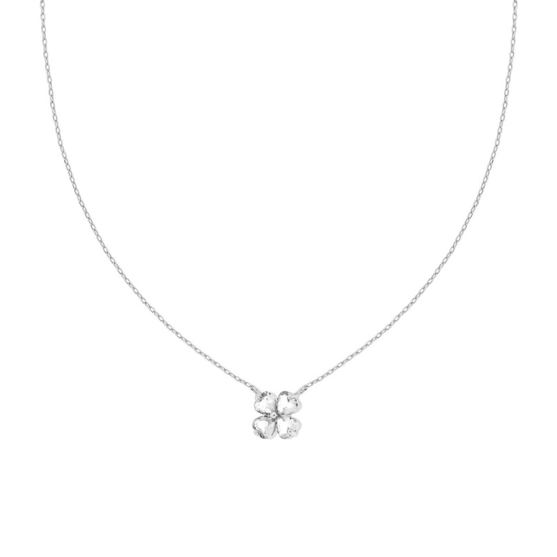 COLLANA CATENA FORZATINA DIAMANTATA CON PUNTO LUCE QUADRIFOGLIO CUBIC ZIRCONIA BIANCO IN ARGENTO 925 GALVANICA RODIO