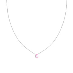 COLLANA CATENA FORZATINA DIAMANTATA CON PUNTO LUCE OVALE CRYSTAL ROSA IN ARGENTO 925 GALVANICA RODIO