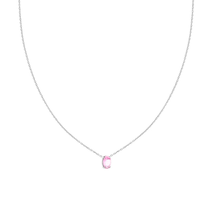 COLLANA CATENA FORZATINA DIAMANTATA CON PUNTO LUCE OVALE CRYSTAL ROSA IN ARGENTO 925 GALVANICA RODIO