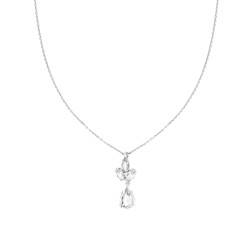 COLLANA CATENA FORZATINA DIAMANTATA CON PUNTO LUCE PENDENTE MARQUISE E GOCCIA CUBIC ZIRCONIA BIANCO IN ARGENTO 925 GALVANICA ROD