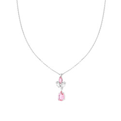 COLLANA CATENA FORZATINA DIAMANTATA CON PUNTO LUCE PENDENTE MARQUISE E GOCCIA CUBIC ZIRCONIA BIANCO E ROSA IN ARGENTO 925 GALVAN