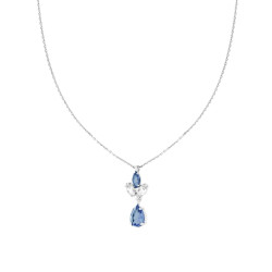 COLLANA CATENA FORZATINA DIAMANTATA CON PUNTO LUCE PENDENTE MARQUISE E GOCCIA CUBIC ZIRCONIA BIANCO E BLU ZAFFIRO IN ARGENTO 925