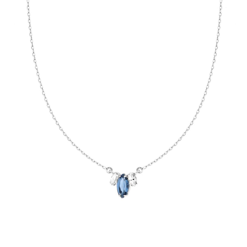 COLLANA CATENA FORZATINA DIAMANTATA CON PUNTI LUCE MARQUISE CUBIC ZIRCONIA BLU ZAFFIRO E BIANCO IN ARGENTO 925 GALVANICA RODIO