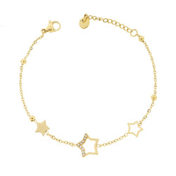 BRACCIALE CATENA FORZATINA DIAMANTATA CON STELLE E CRYSTAL BIANCHI IN ACCIAIO