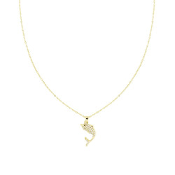 COLLANA CATENA FORZATINA DIAMANTATA CON DELFINO E CRYSTAL BIANCHI IN ACCIAIO COLORE ORO