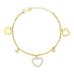 BRACCIALE CATENA ROLO CON CUORI E CRYSTAL BIANCHI IN ACCIAIO