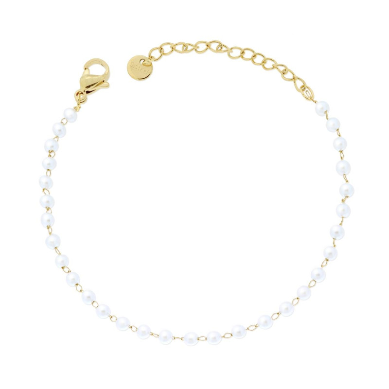 BRACCIALE CATENA DI PERLE MM 3 IN ACCIAIO COLORE ORO
