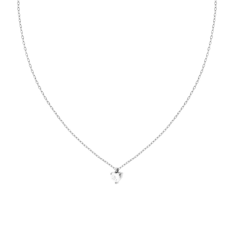 COLLANA CATENA FORZATINA DIAMANTATA CON PUNTO LUCE CUORE IN CRYSTAL BIANCO IN ACCIAIO