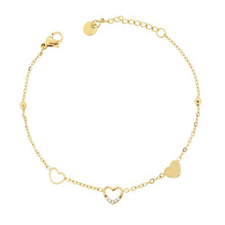 BRACCIALE CATENA FORZATINA DIAMANTATA CON CUORI E CRYSTAL BIANCHI IN ACCIAIO COLORE ORO
