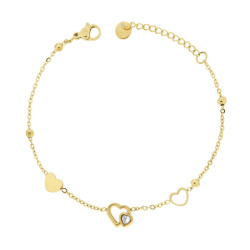 BRACCIALE CATENA FORZATINA DIAMANTATA CON CUORI E CRYSTAL BIANCO IN ACCIAIO COLORE ORO