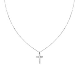 COLLANA CATENA FORZATINA DIAMANTATA CON CROCE E CRYSTAL BIANCHI IN ACCIAIO