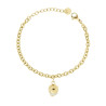 BRACCIALE CATENA FORZATINA CON CAMPANELLA E CRYSTAL BIANCHI IN ACCIAIO COLORE ORO