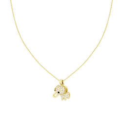 COLLANA CATENA FORZATINA DIAMANTATA CON ELEFANTE E CRYSTAL BIANCHI IN ACCIAIO COLORE ORO