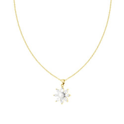COLLANA CATENA FORZATINA DIAMANTATA CON FIORE CRYSTAL BIANCHI E PERLA IN ACCIAIO COLORE ORO