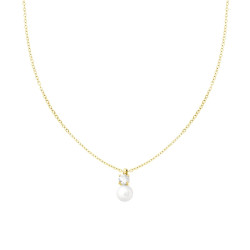 COLLANA CATENA FORZATINA DIAMANTATA CON PERLA E PUNTO LUCE CRYSTAL BIANCO IN ACCIAIO COLORE ORO