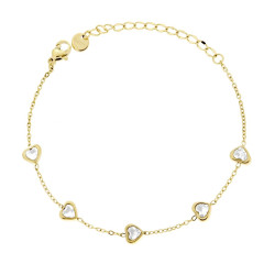 BRACCIALE CATENA FORZATINA DIAMANTATA CON CUORI E CRYSTAL BIANCHI IN ACCIAIO COLORE ORO