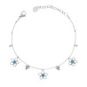 BRACCIALE CATENA FORZATINA DIAMANTATA CON FIORI E CRYSTAL AZZURRO IN ACCIAIO