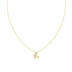 COLLANA CATENA FORZATINA DIAMANTATA CON FARFALLA E CRYSTAL BIANCHI IN ACCIAIO E OTTONE COLORE ORO