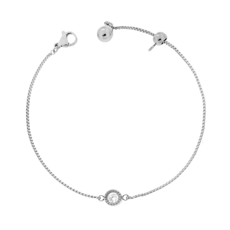 BRACCIALE CATENA VENEZIANA DIAMANTATA CON PUNTO LUCE CRYSTAL BIANCO IN ACCIAIO