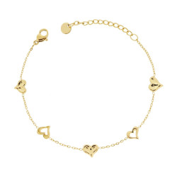 BRACCIALE CATENA FORZATINA DIAMANTATA CON CUORI IN ACCIAIO COLORE ORO