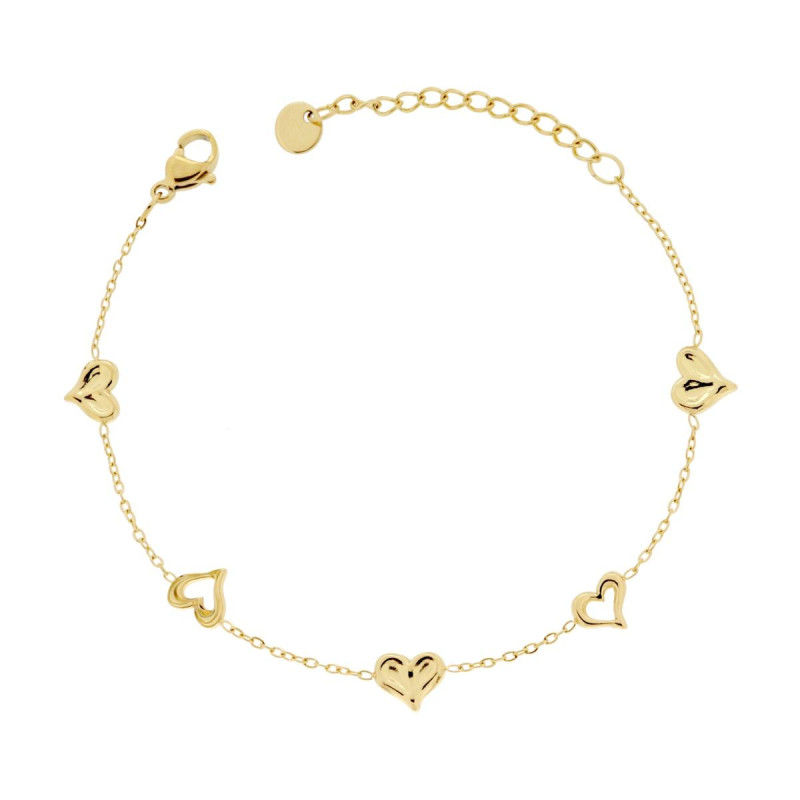 BRACCIALE CATENA FORZATINA DIAMANTATA CON CUORI IN ACCIAIO COLORE ORO