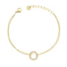 BRACCIALE DUE FILI CATENA FORZATINA DIAMANTATA CON TONDO CON FIORE E CRYSTAL BIANCHI IN ACCIAIO COLORE ORO