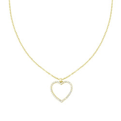 COLLANA CATENA FORZATINA DIAMANTATA CON CUORE E CRYSTAL BIANCHI IN ACCIAIO E OTTONE COLORE ORO