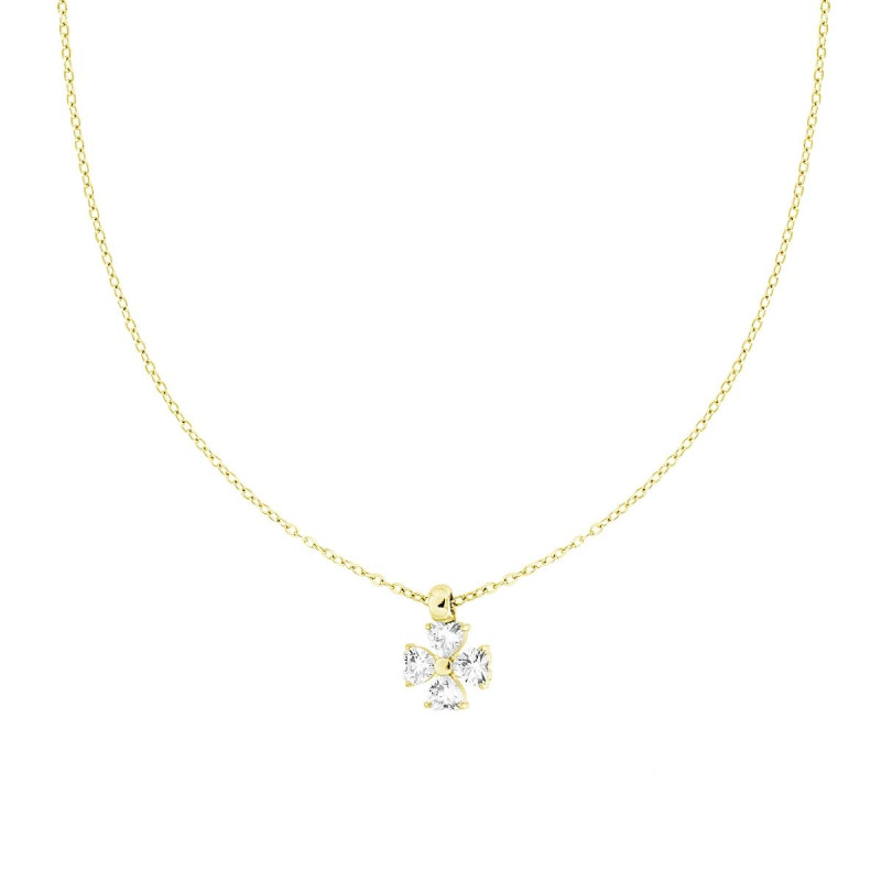 COLLANA CATENA FORZATINA DIAMANTATA CON PUNTO LUCE QUADRIFOGLIO CUORI CRYSTAL BIANCHI IN ACCIAIO COLORE ORO
