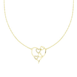 COLLANA CATENA FORZATINA DIAMANTATA CON CUORI E CRYSTAL BIANCHI IN ACCIAIO E OTTONE COLORE ORO