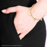 BRACCIALE CATENA PALLINE CON CUORI PLAIN E CRYSTAL BIANCHI PENDENTI IN ACCIAIO COLORE ORO