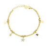 BRACCIALE CATENA PALLINE CILINDRETTI DIAMANTATI CON STELLE PLAIN E CON CRYSTAL BIANCHI PENDENTI IN ACCIAIO COLORE ORO