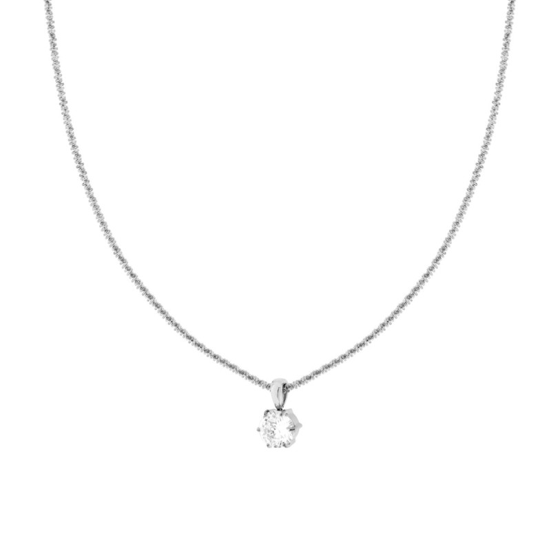 COLLANA CATENA DISCO DIAMANTATA CON PUNTO LUCE CRYSTAL BIANCO MM 8 IN ACCIAIO