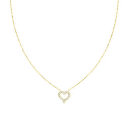 COLLANA CATENA FORZATINA DIAMANTATA CON CUORE E CRYSTAL BIANCHI IN ACCIAIO COLORE ORO