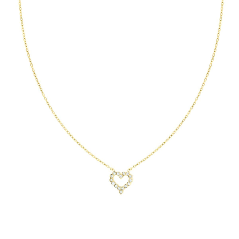COLLANA CATENA FORZATINA DIAMANTATA CON CUORE E CRYSTAL BIANCHI IN ACCIAIO COLORE ORO